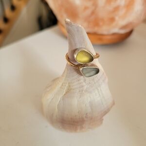 Genuine Sterling Silver And Gold Filled Sea Glass Ring